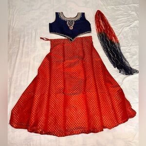 Red and Blue Embroidered Lehenga Choli Set
